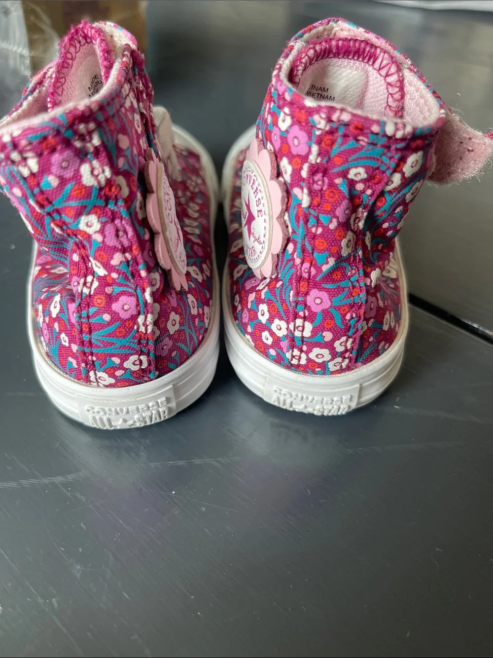 Like New Converse Kids Floral High-Top Sneakers — Pink & Teal size 5